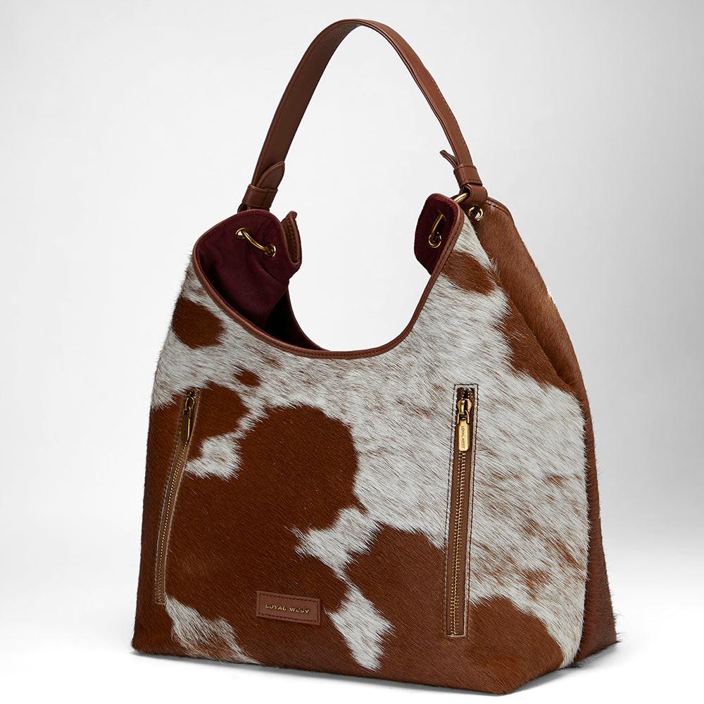 Loyal West LW LARGE PURSE - IN BROWN & WHITE COWHIDE & CALFSKIN