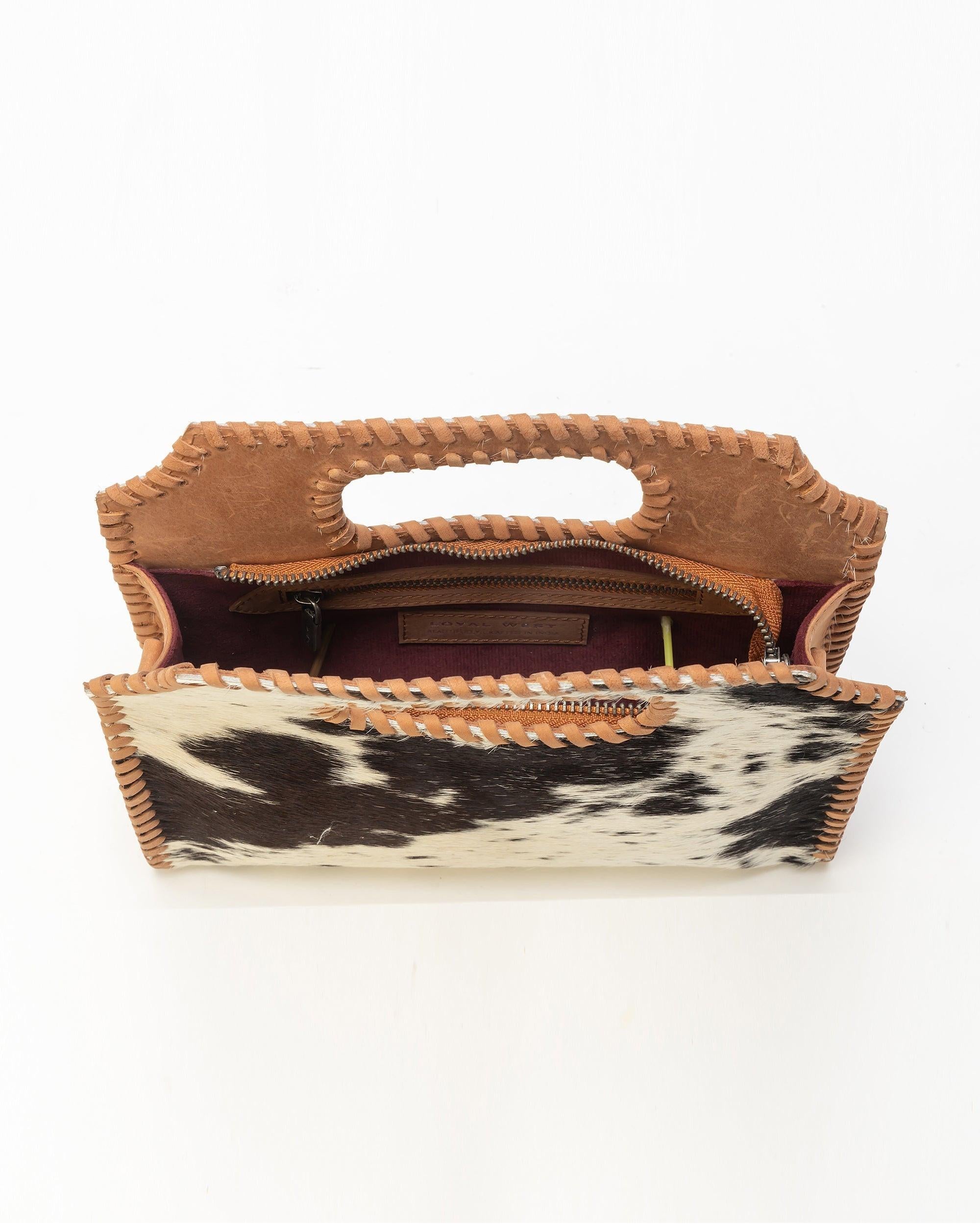Alma Medium Hand Bag In Black & White Cowhide