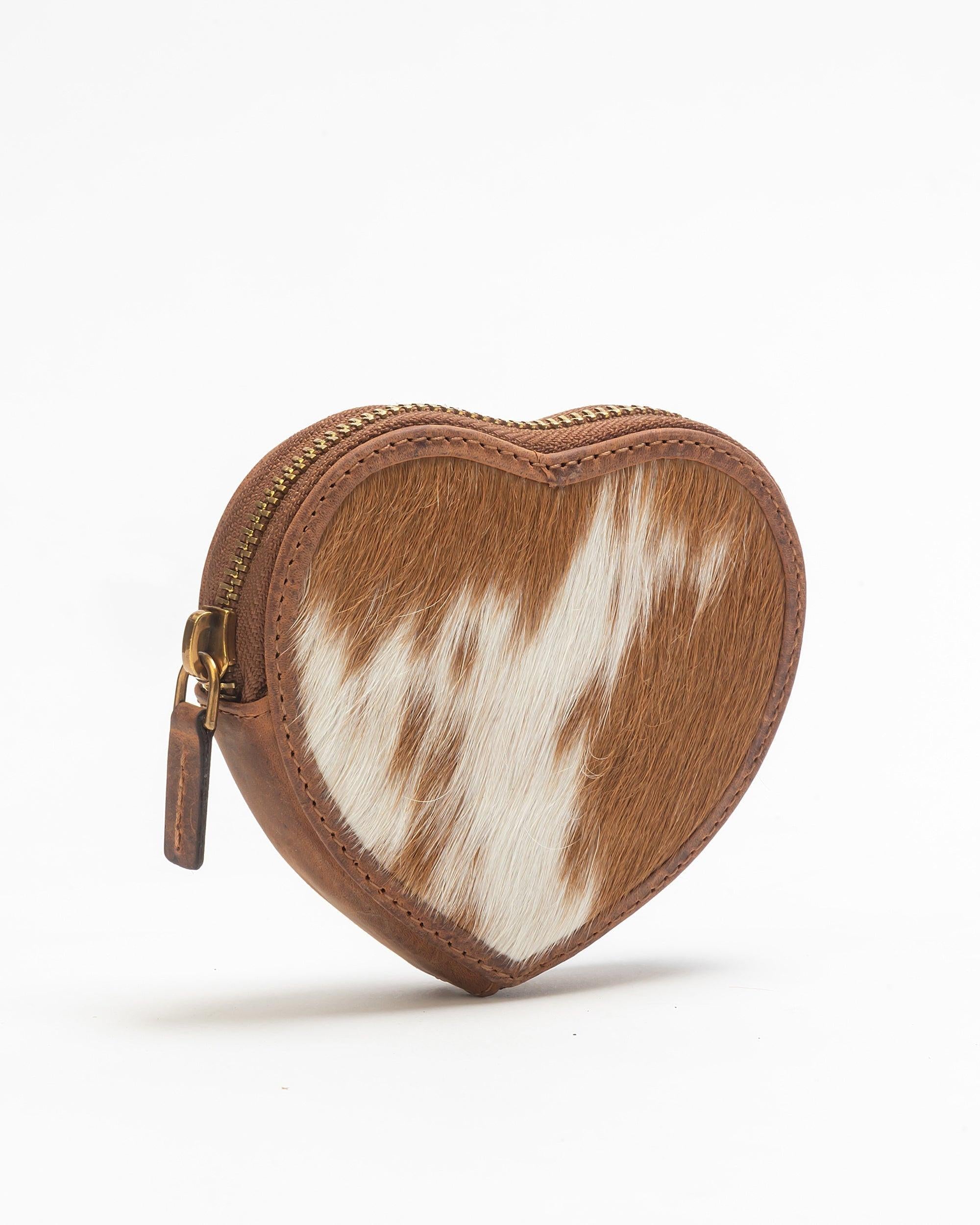 Cupid Coin Pouch In Brown & White Cowhide