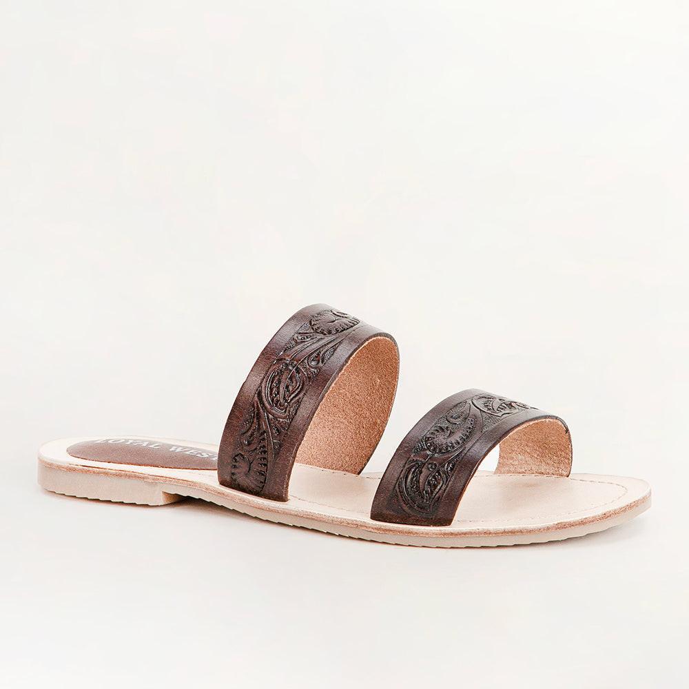 Loyal West Mesa Wanderer Sandals - Black Handtooled Leather