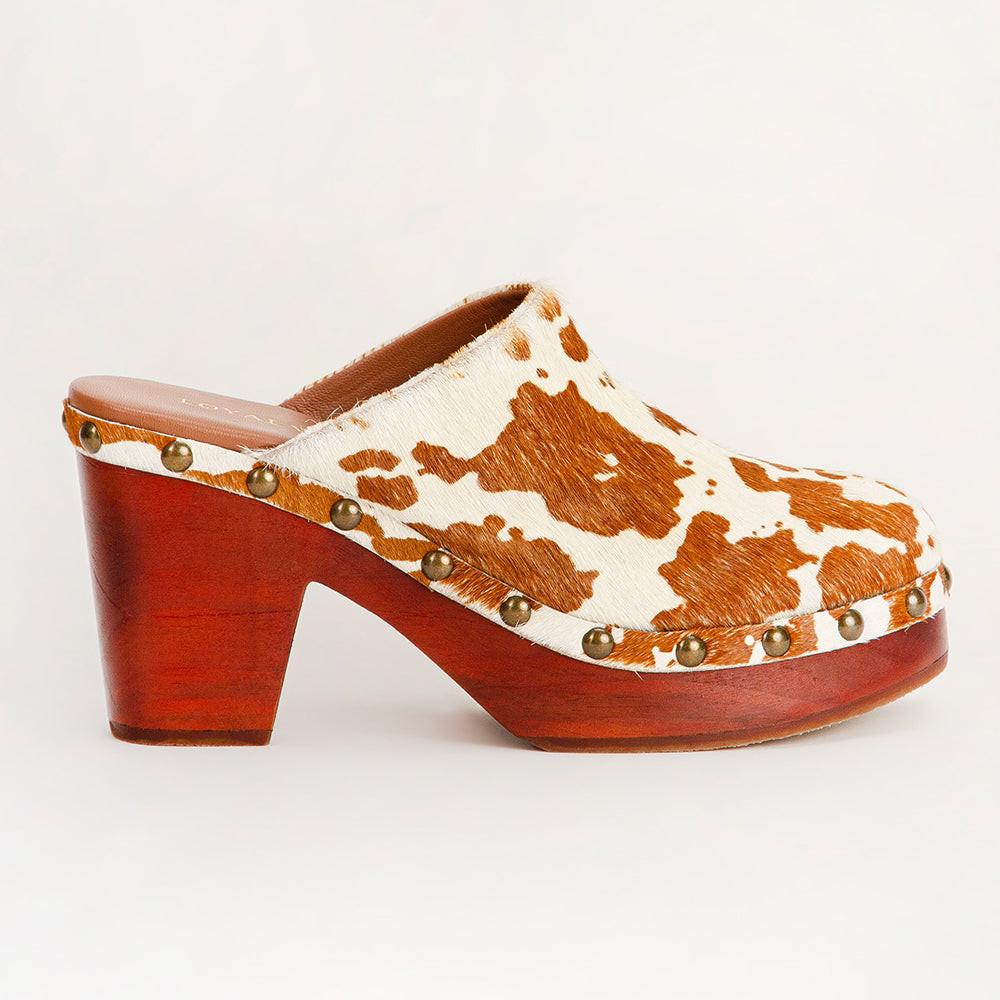 Loyal West Carlotta Trail Clogs Brown And White Cowhide