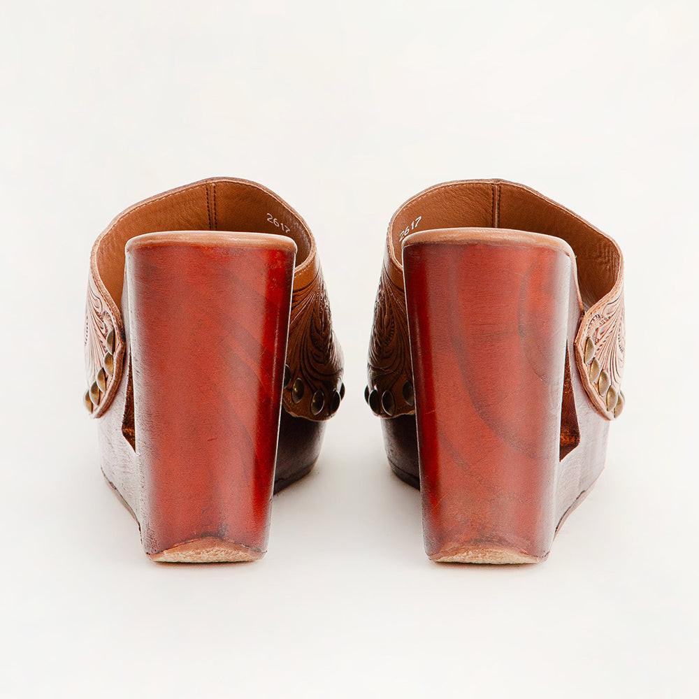 Loyal West Desert Wanderer Sandals - Light Brown Handtooled Leather