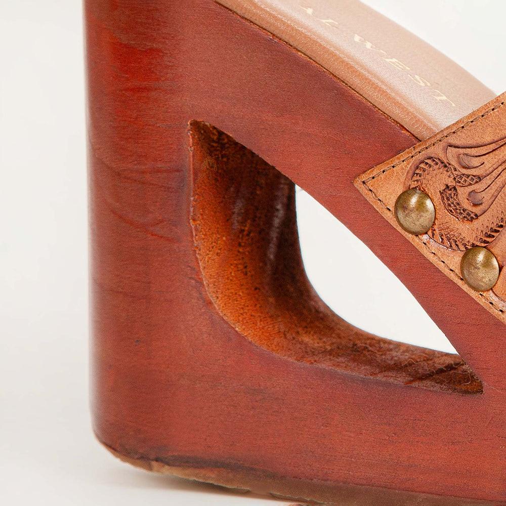Loyal West Desert Wanderer Sandals - Light Brown Handtooled Leather