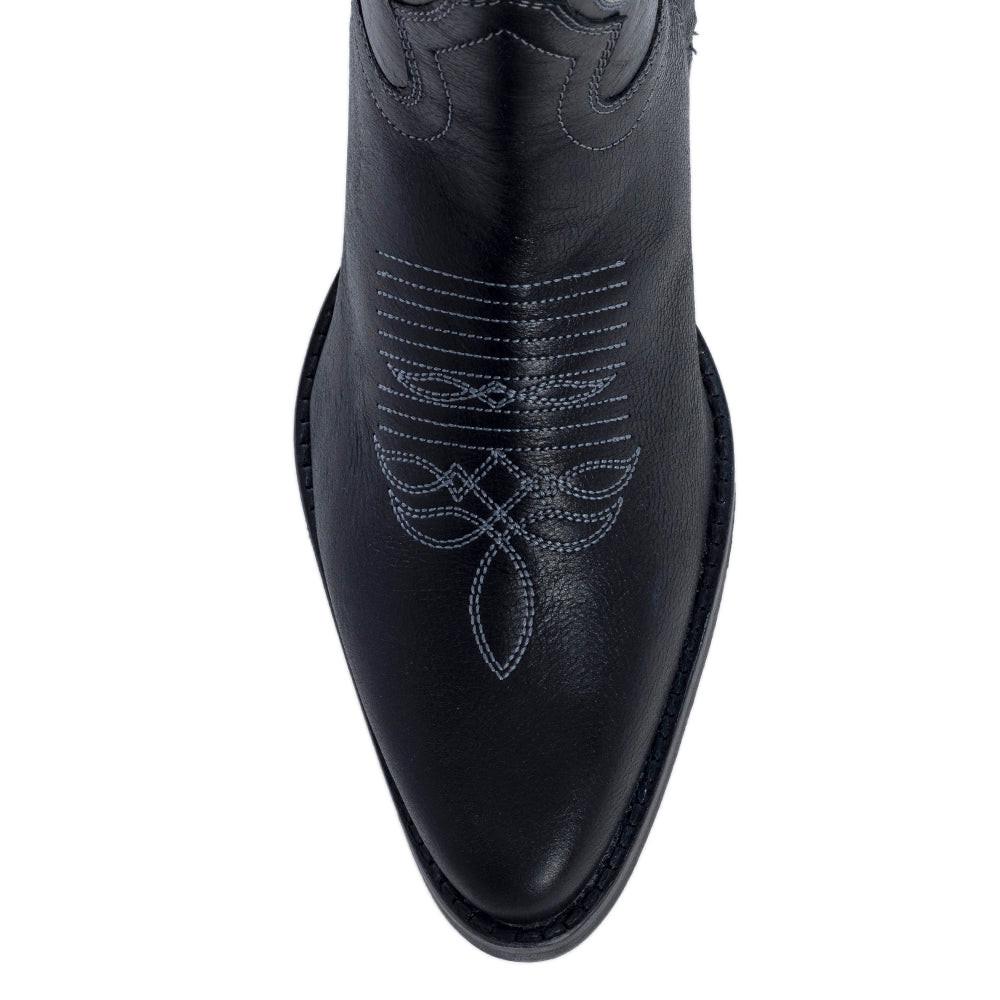 Myra Nalejandra Ebony Black Leather Boots for Women - Embroidered Tall Western Heels with Pointed Toe for Festive Country Style