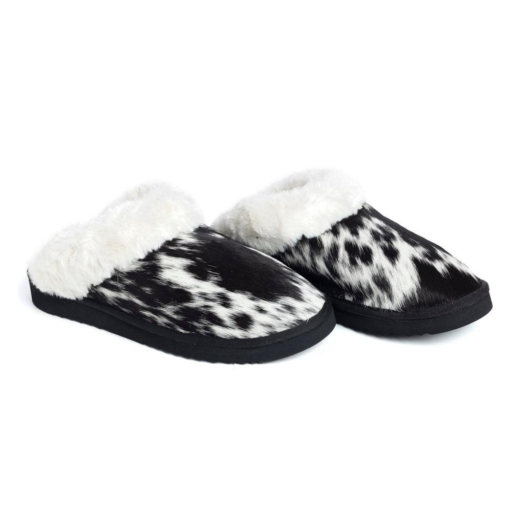 Myra Alamosa Shadow Fur-Lined Hairon Leather Slippers for Women â€“ Winter Indoor Comfort, Soft Sole, Western Style