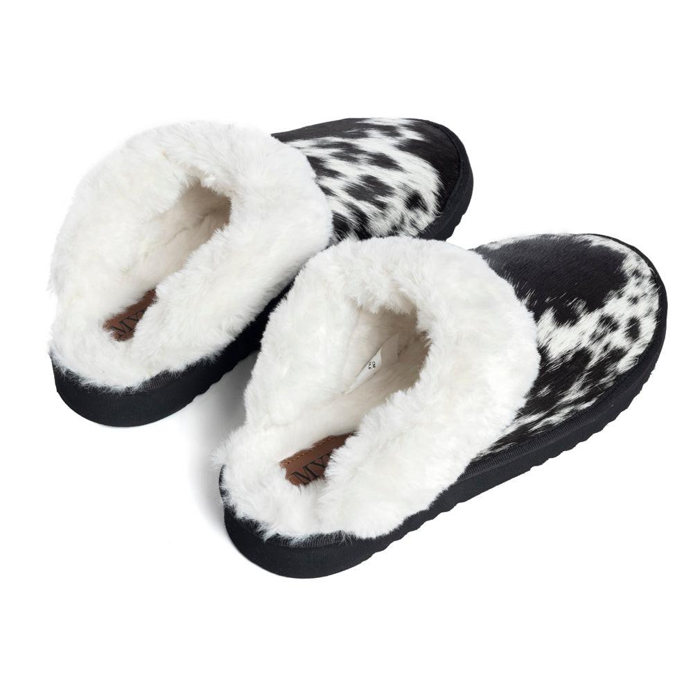 Myra Alamosa Shadow Fur-Lined Hairon Leather Slippers for Women â€“ Winter Indoor Comfort, Soft Sole, Western Style