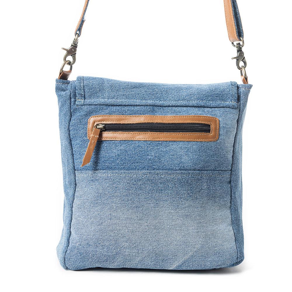 Myra Ashley Adventure Crossbody Bag â€“ Upcycled Denim with Leather Accents