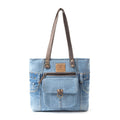 Myra Ashley Adventure Denim Leather Tote Bag - Multi-Compartment Western Bag with Sturdy Leather Handles for Easy Carry
