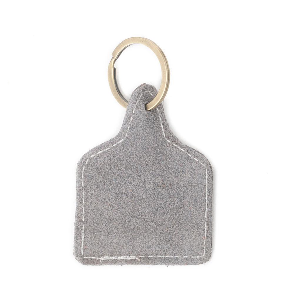 Saddle Mark Embroidered Leather Key Fob in Grey