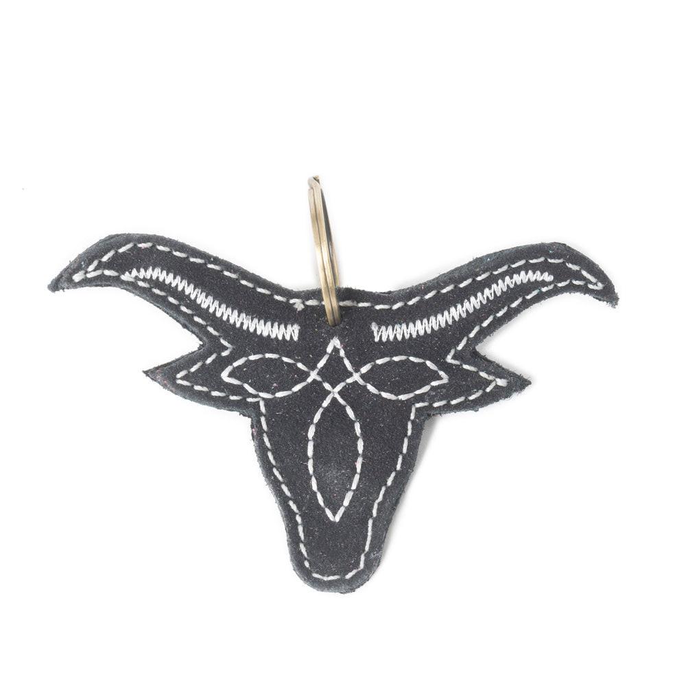 Longhorn Charm Leather Key Fob in Black