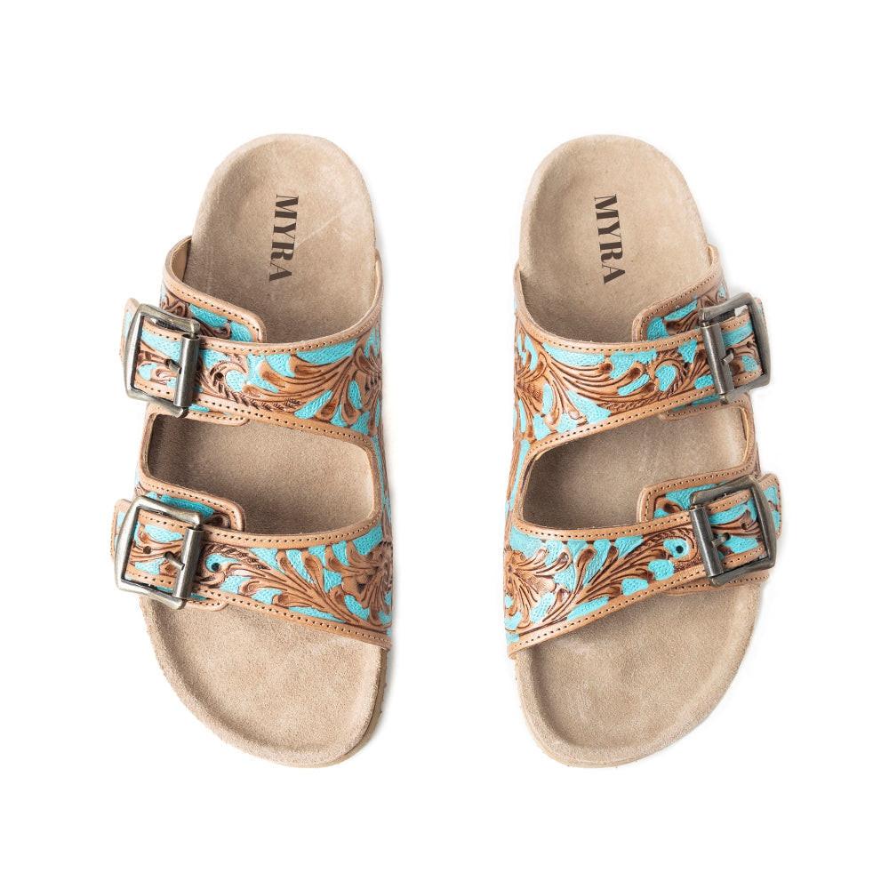 Falling Feather Sandals In Turquoise and Brown