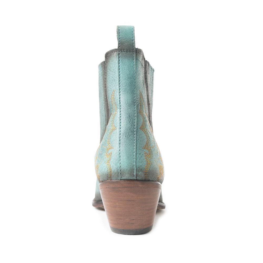 Myra Dearling Ranch Embossed Leather Booties for Women – Western Low Block Heels, Cowgirl Pointed Toe Design for Rodeo & Casual Wear
