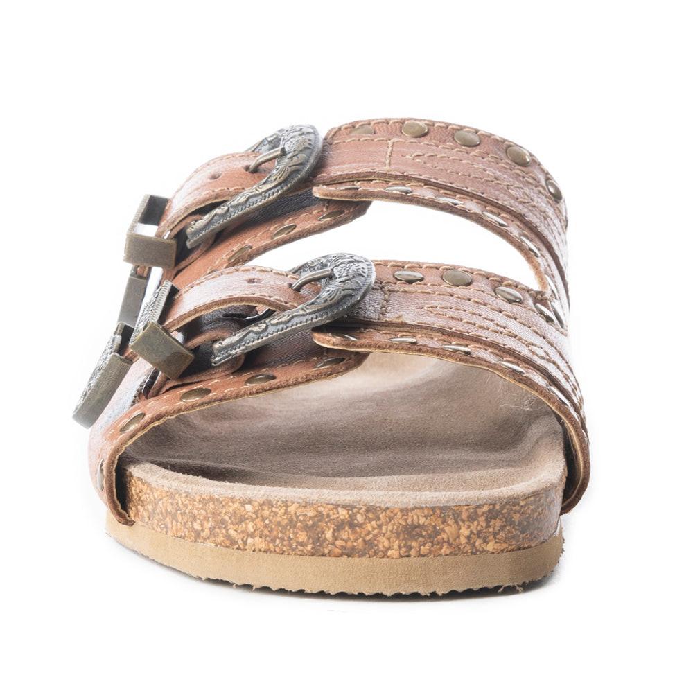 Myra Great Sonora Sunset Studded Leather Sandals for Women – Cork Sole, Antique Brass Dual Buckles for All-Day Comfort