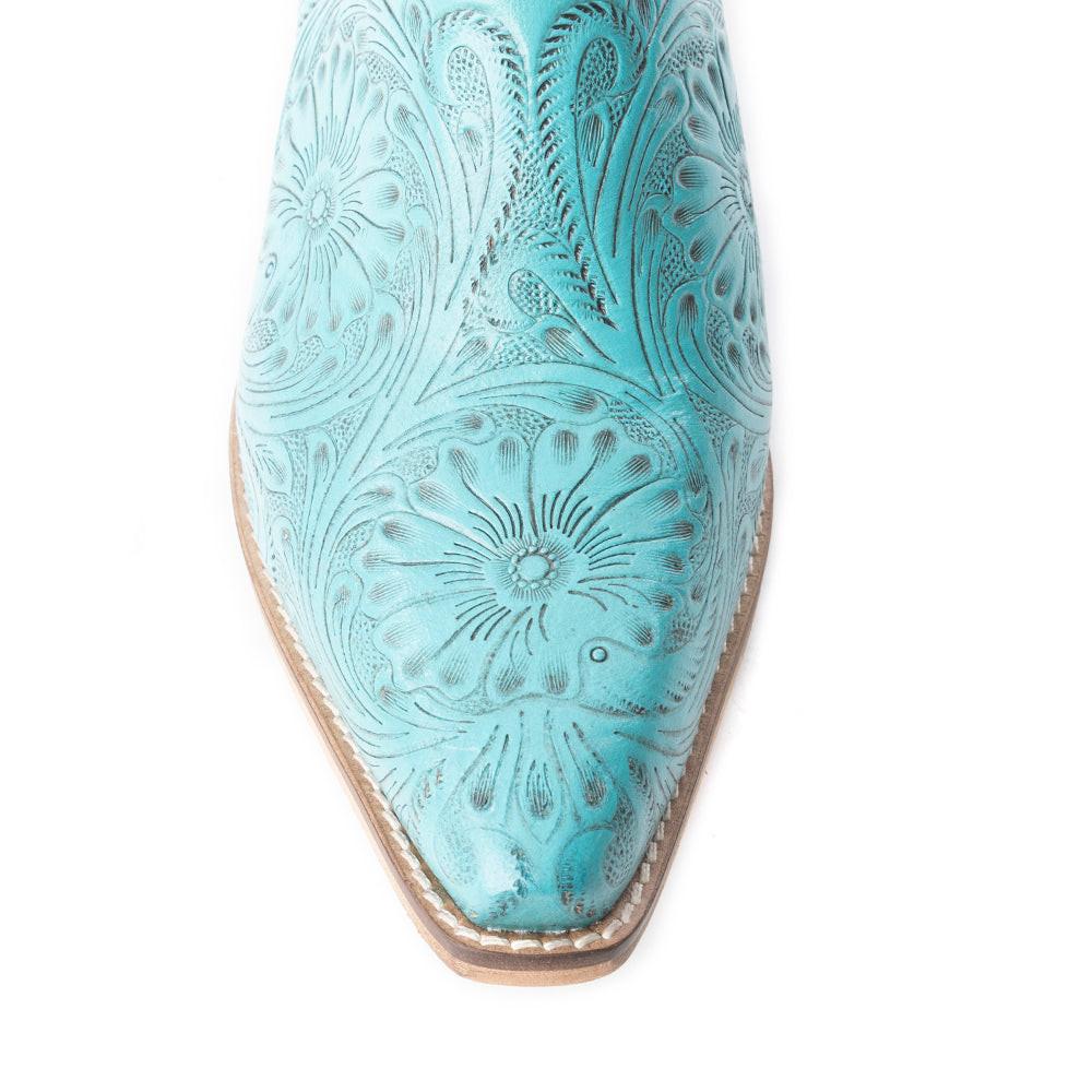 Valeria Hand-tooled Mules In Turquoise