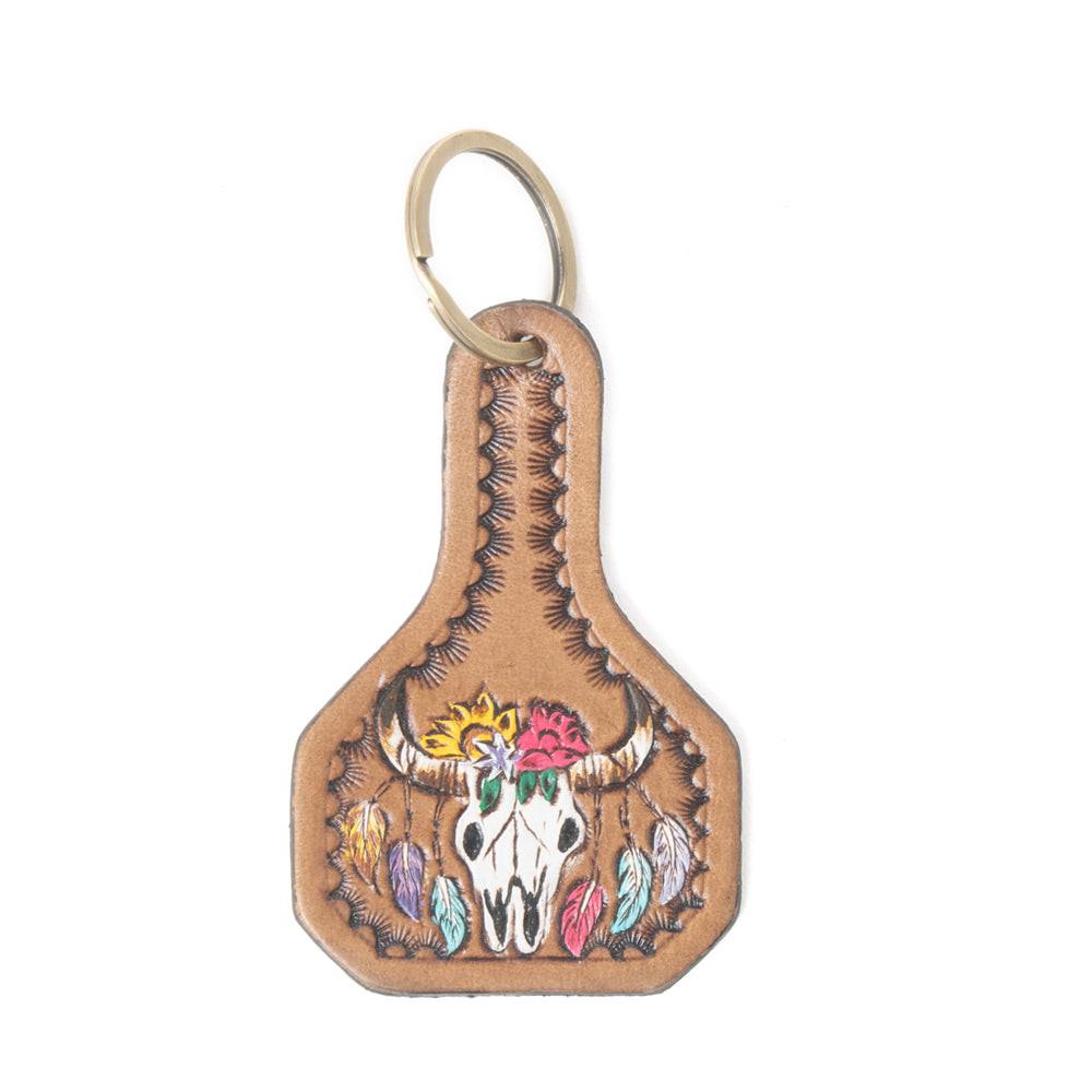 Bloomhorn Tooled Leather Key Fob in Sunset Yellow