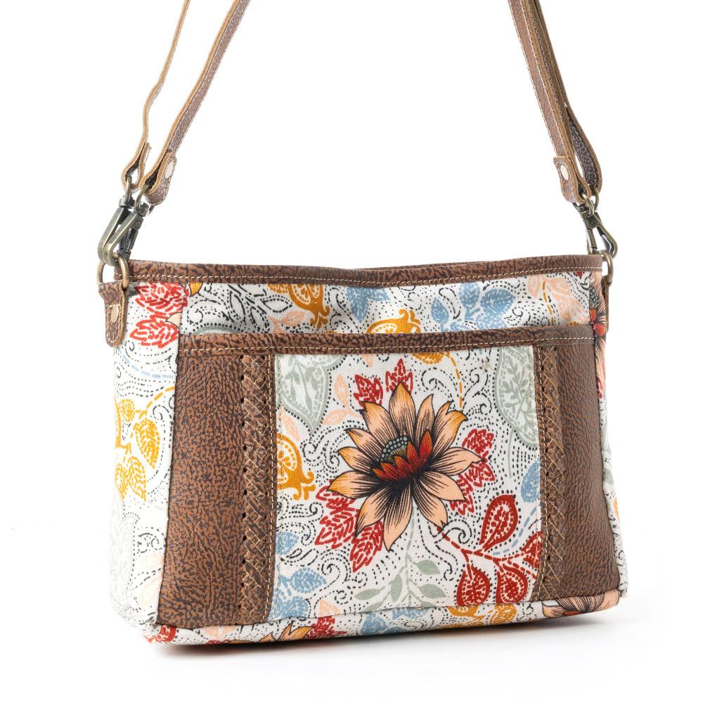 Myra MesaTrail Dahlia Floral Printed Canvas Sling Bag Lightweight Casual Crossbody Bag for Women