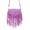 Wild West Fringe Leather Crossbody Bag in Purple