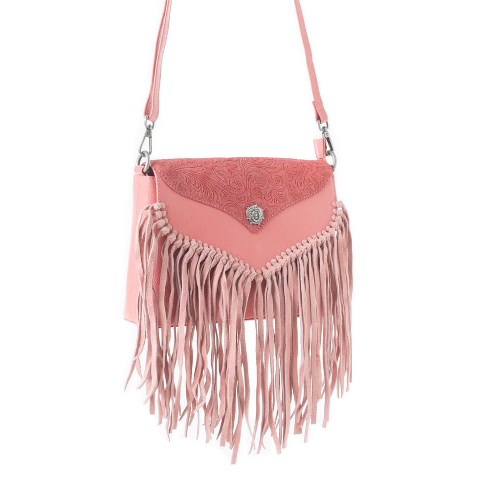 Wild West Fringe Leather Crossbody Bag in Pink
