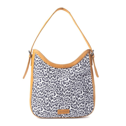 Wüstenschneeleopard-Ledertasche im Animal-Print