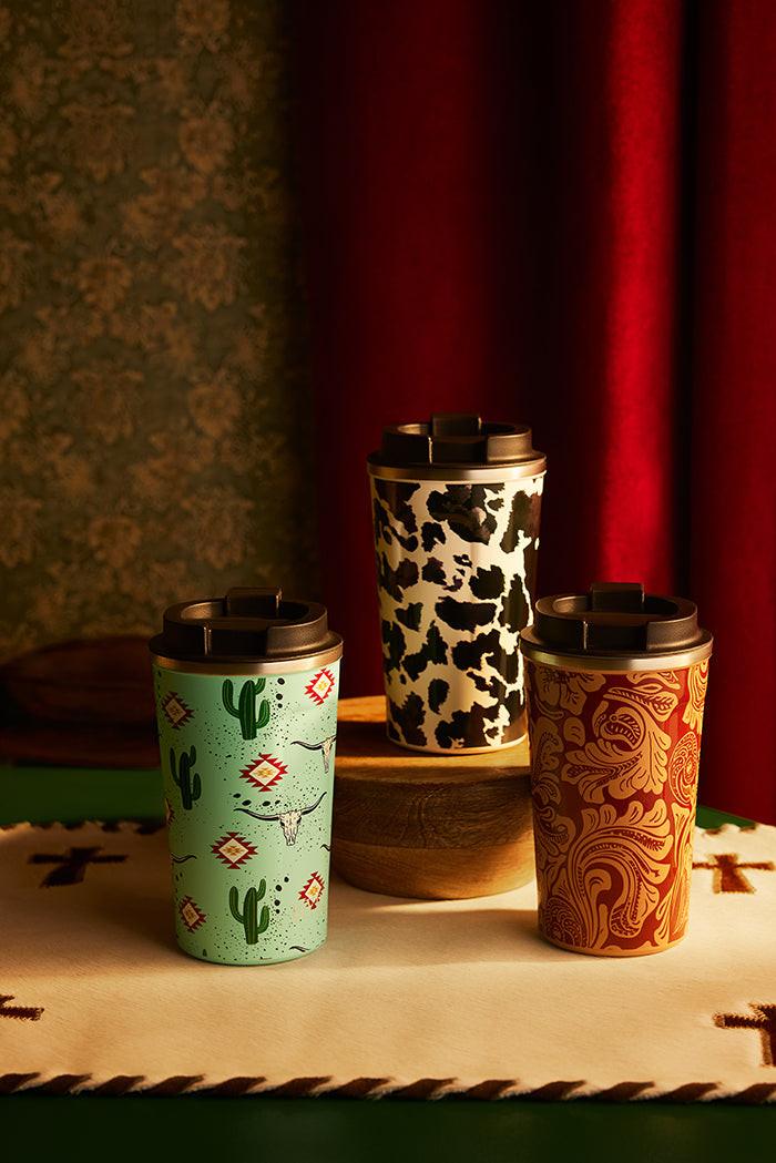 Western Trail Brew Stainless Steel Mug in Cactus Geometry