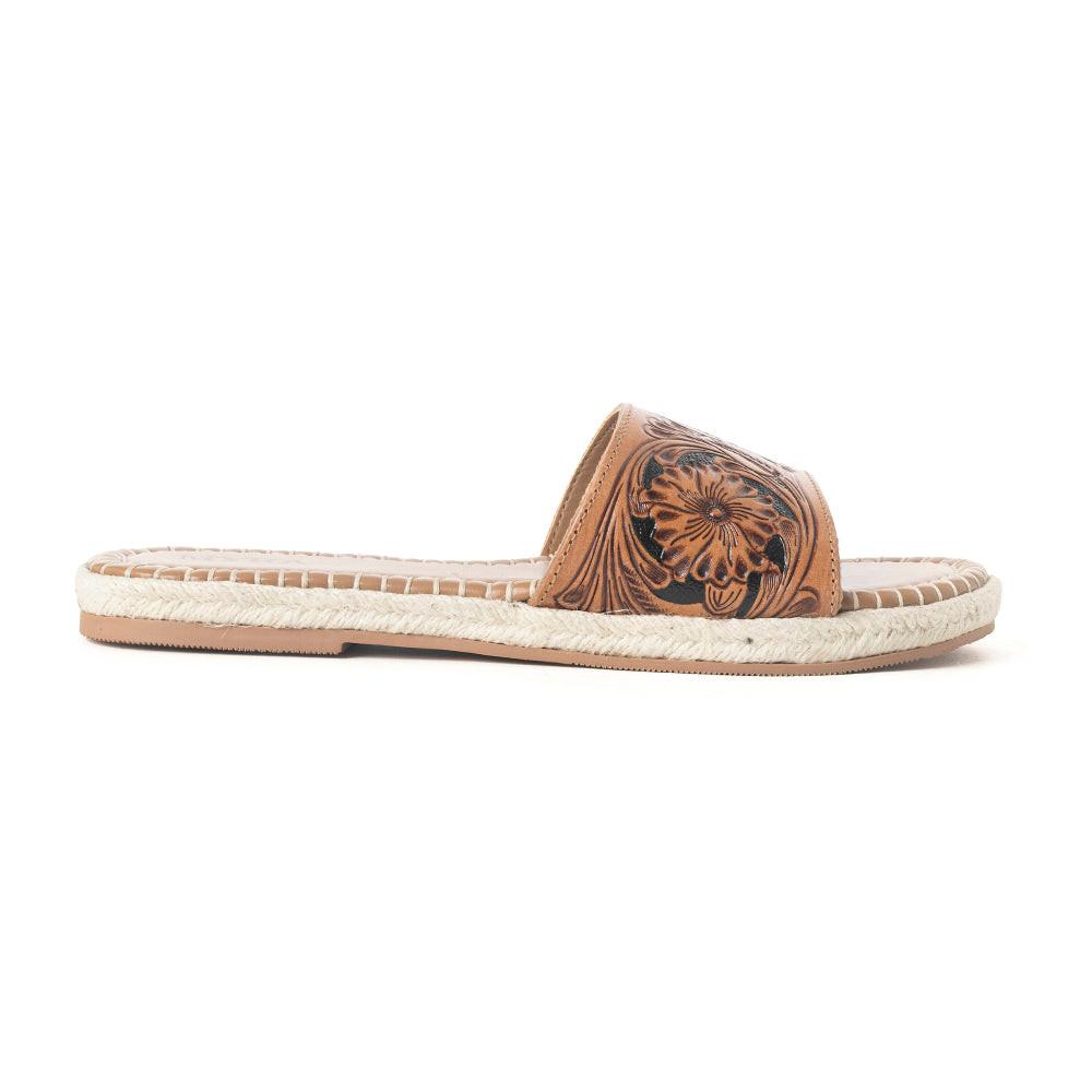 Dustlily Trail Handtooled Sandals in Rawhide Tan