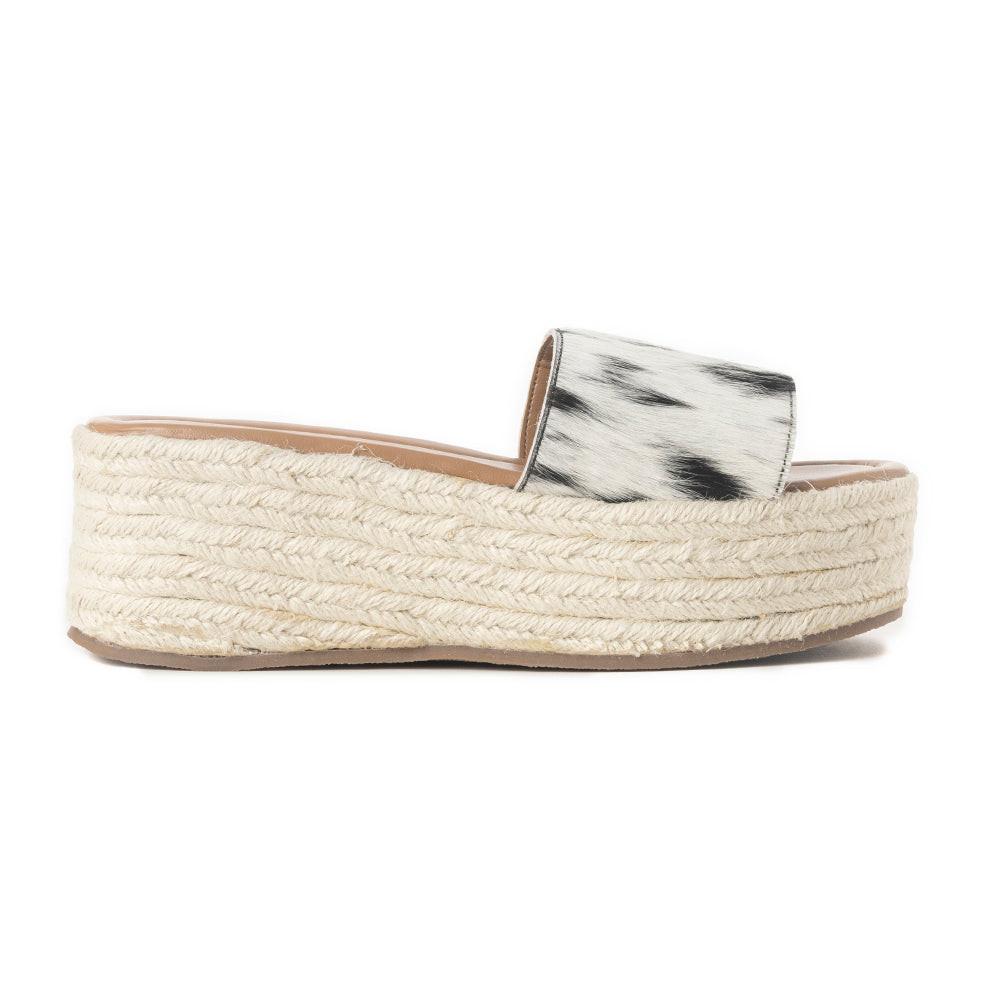 Mesa Mane Hairon Leather Sandals in Black & White
