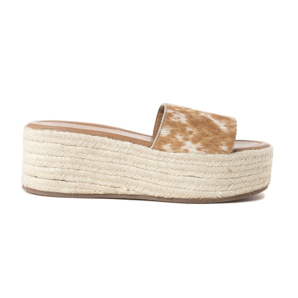 Mesa Mane Hairon Leather Sandals in Brown & White