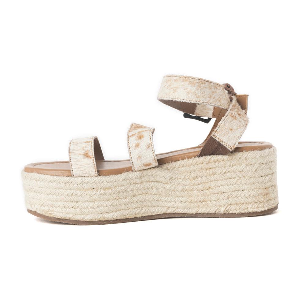 Longhorn Lasso Leather Sandals in Brown & White Hairon
