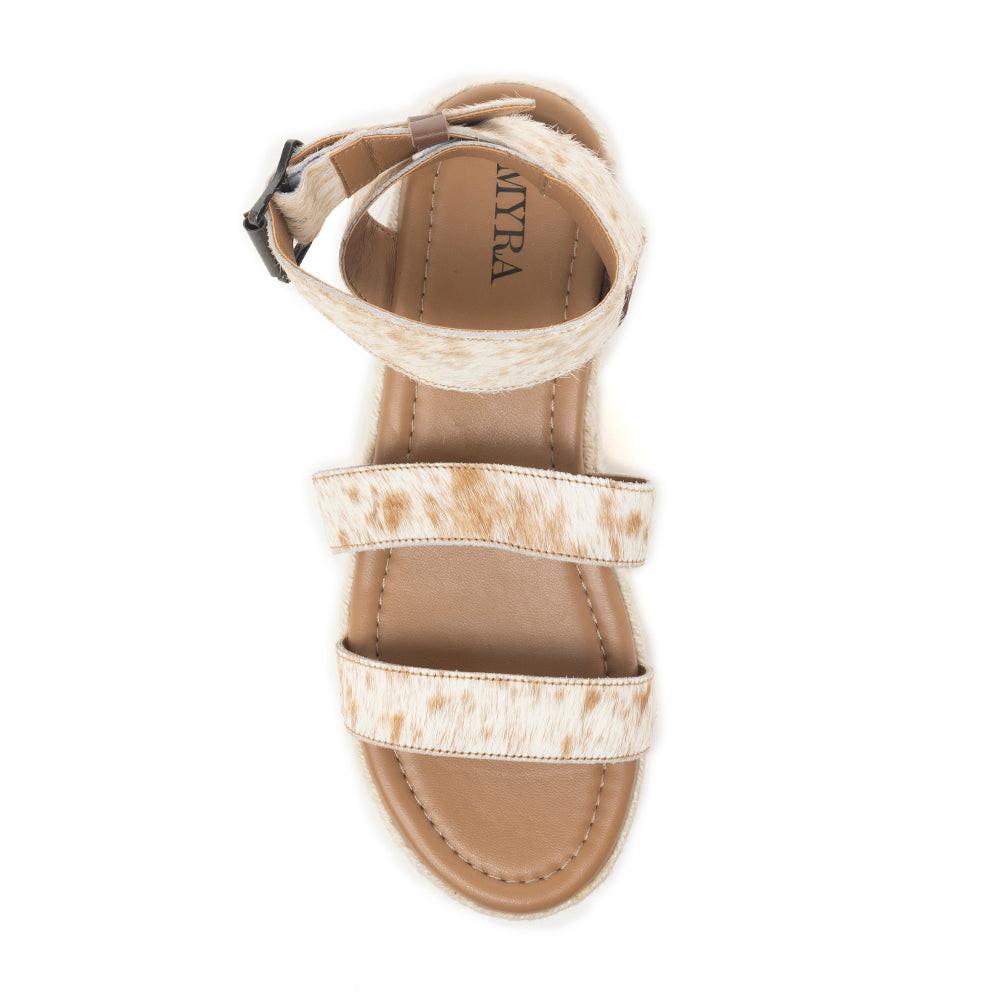 Longhorn Lasso Leather Sandals in Brown & White Hairon