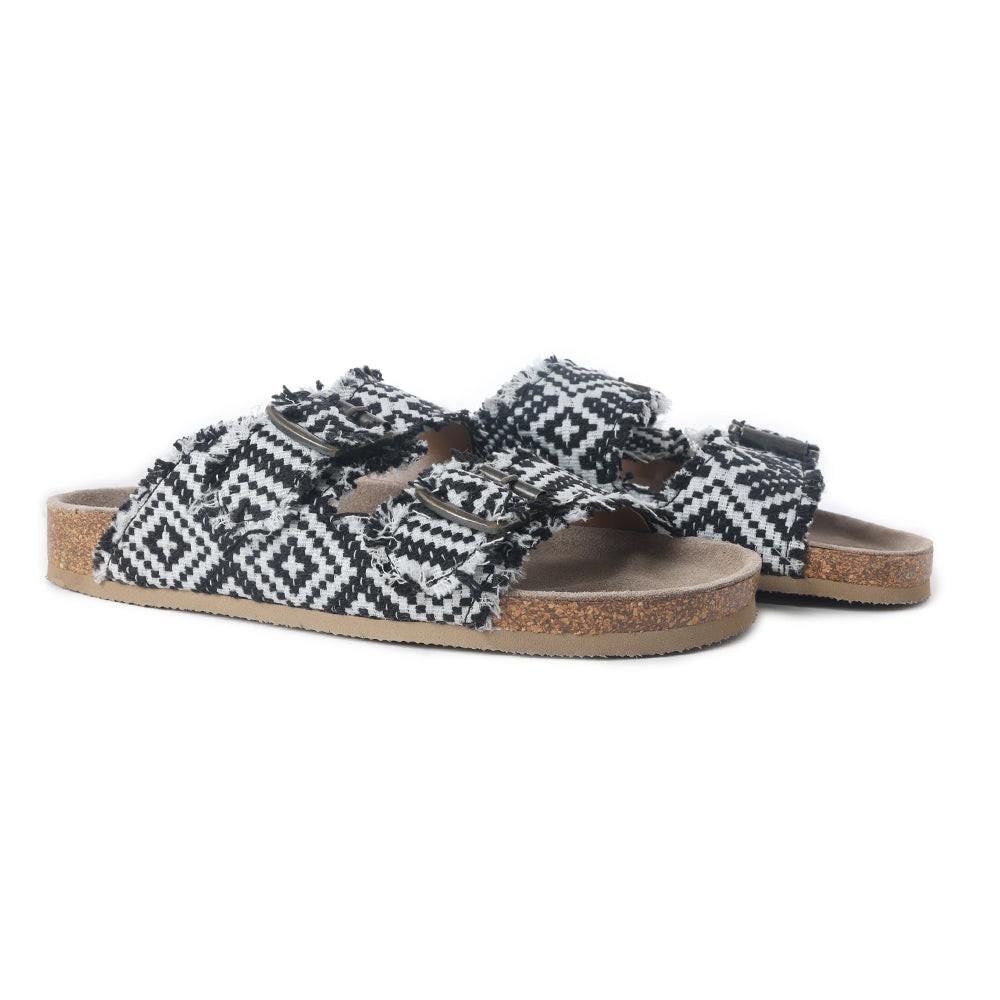 Ridge Denim Sandals in Black & White