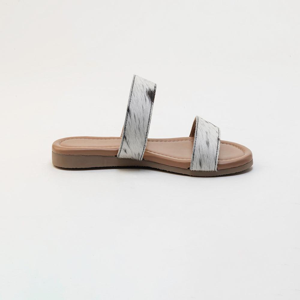 Vaquero Leather Hairon Sandals in Black & White