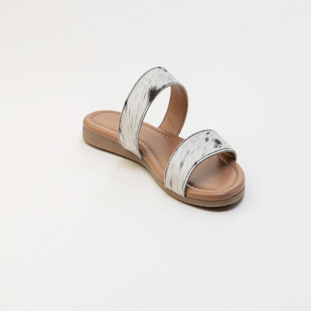 Vaquero Leather Hairon Sandals in Black & White