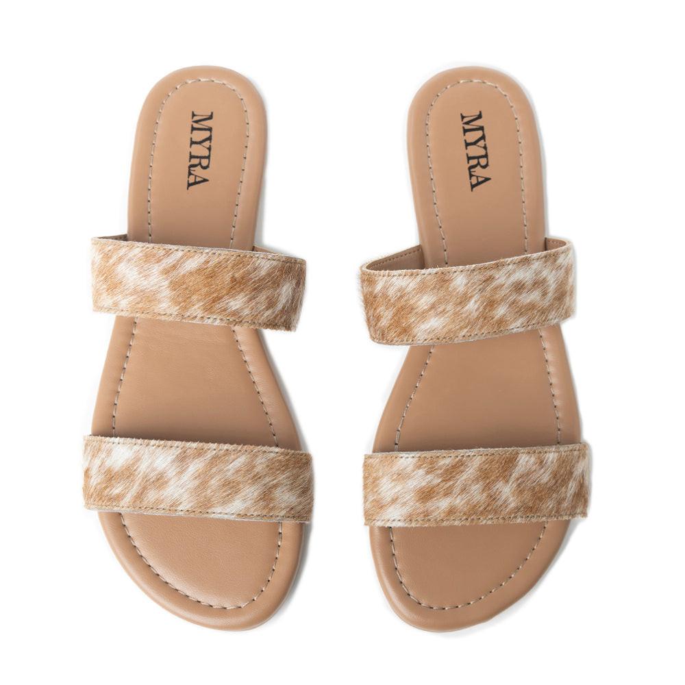 Vaquero Leather Hairon Sandals in Oakdust Brown