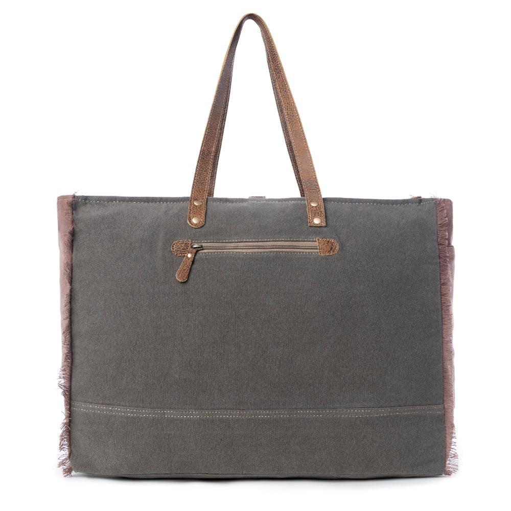 Myra Floweret Weekender Bag for Women – Floral Printed Front, Buckle Closure, Fringed Edges for Travel Chic