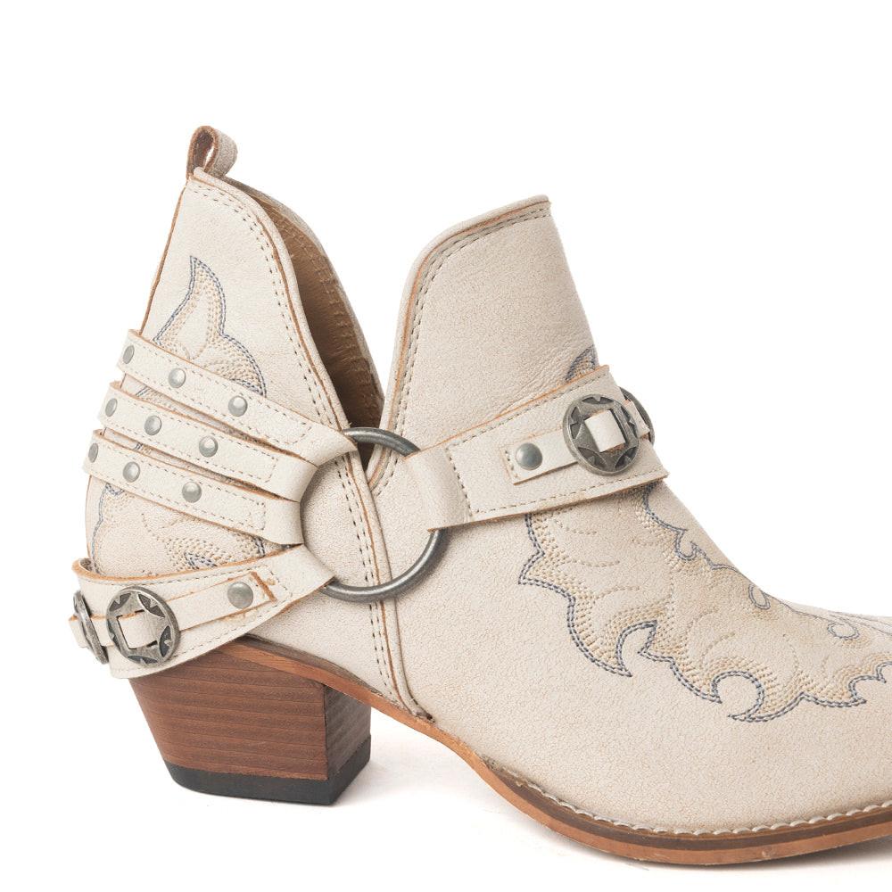 Western Ember Leather Embroidered Booties in White