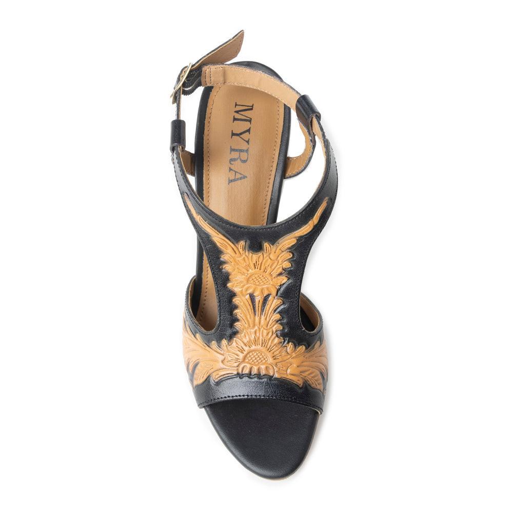 Rodeo Rose Handtooled Leather Heels in Natural Brown