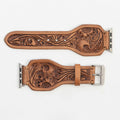 Lone Star Handtooled Leather Watch Band in Antique Saddle Brown