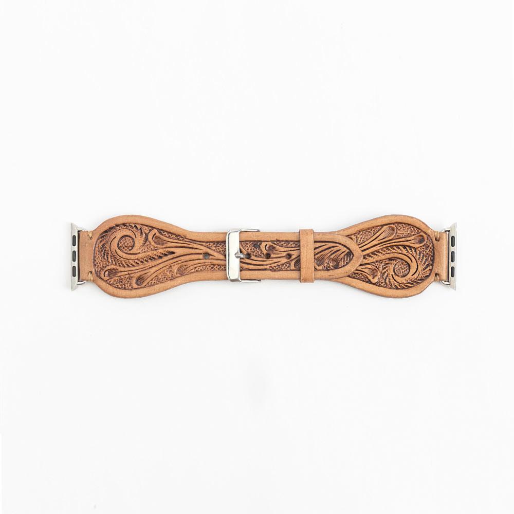 Lone Star Handtooled Leather Watch Band in Light Saddle Tan