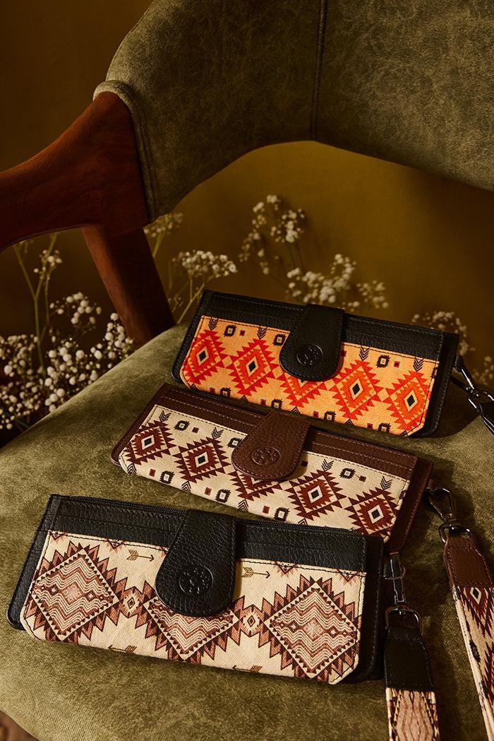 Solstice Weave Woven Wallet in Terracotta White