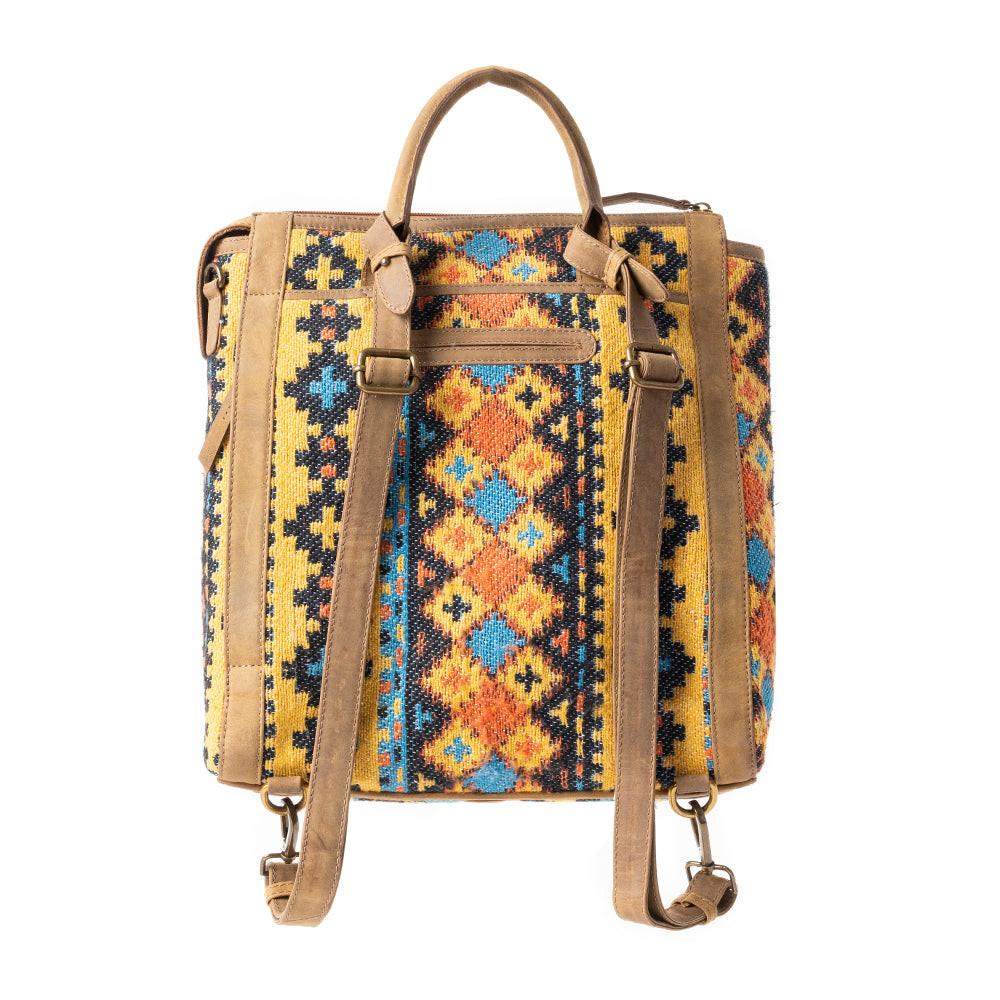Navajo Loom Rug Leather Backpack in Desert Amber