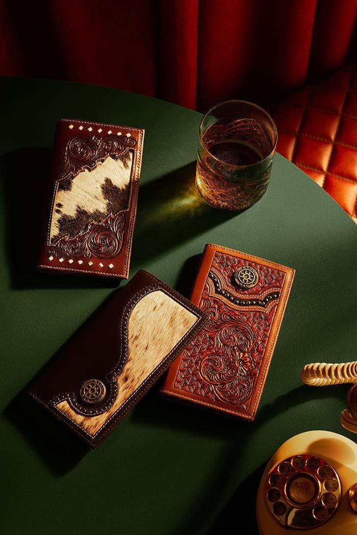 Blackhoof Handtooled Hairon Wallet in Midnight Smoke
