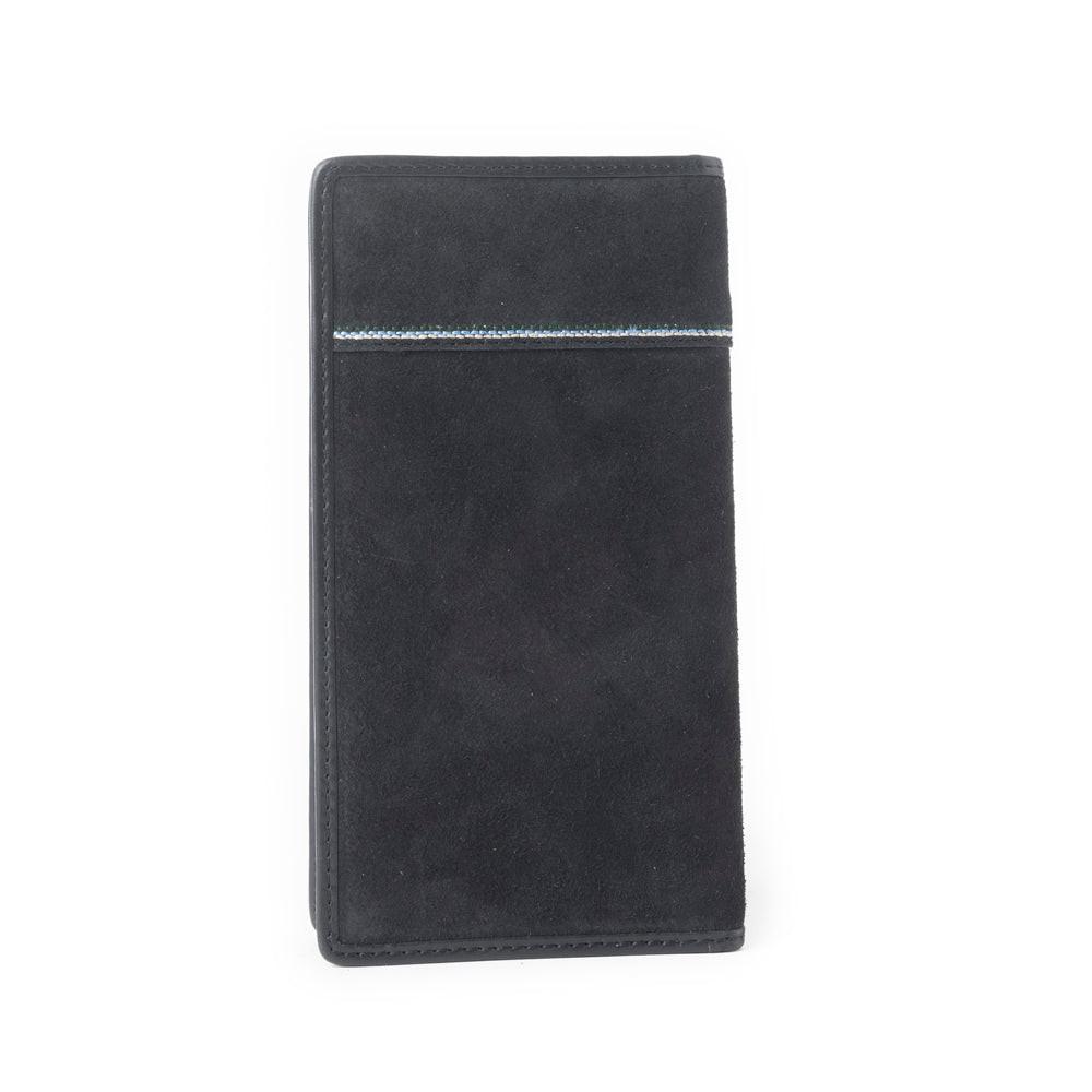 Ravenhide Embroidered Leather Wallet in Coal Black