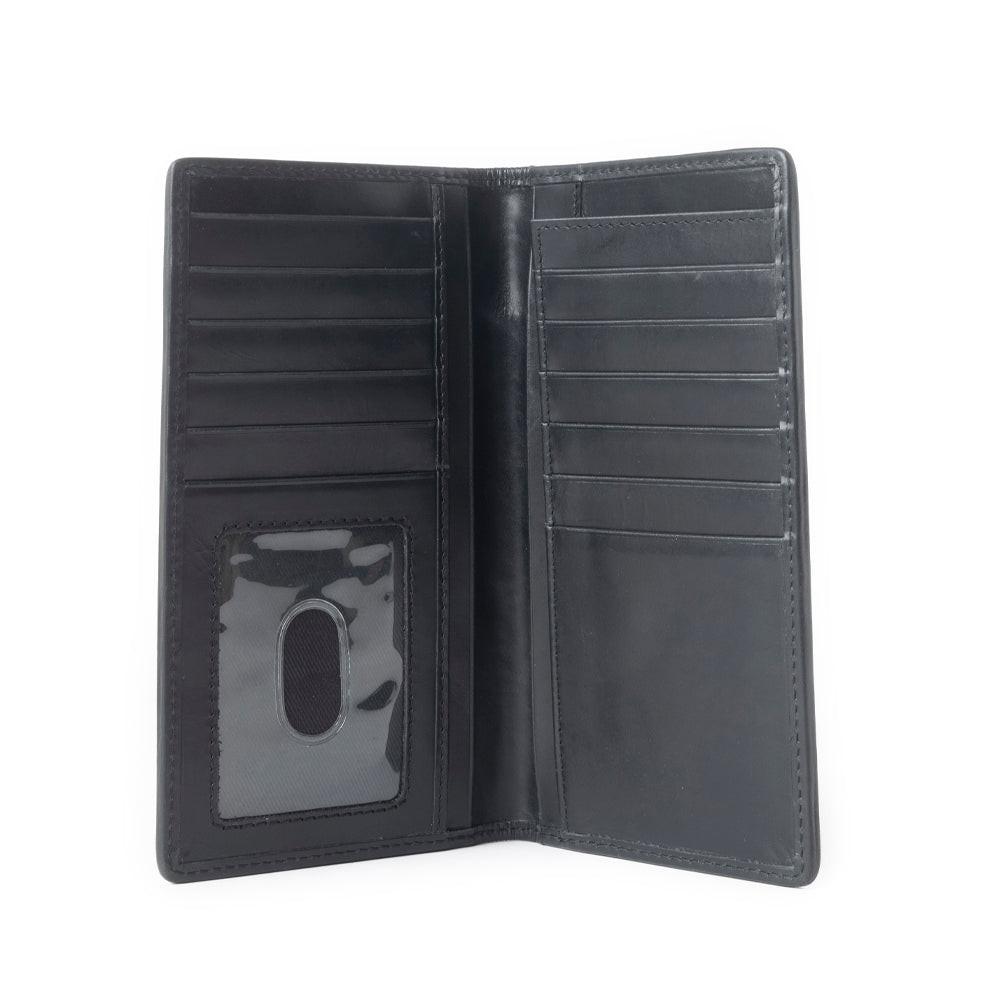 Ravenhide Embroidered Leather Wallet in Coal Black