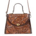Savannah Scroll Handtooled Leather Bag in Dark Brown