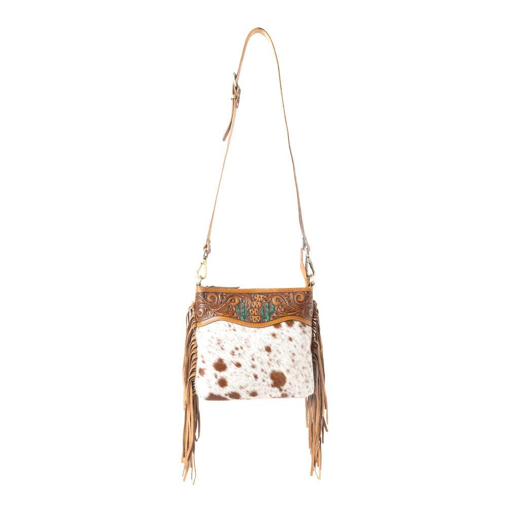 Sonora Charm Handtooled Bag in Brown & White