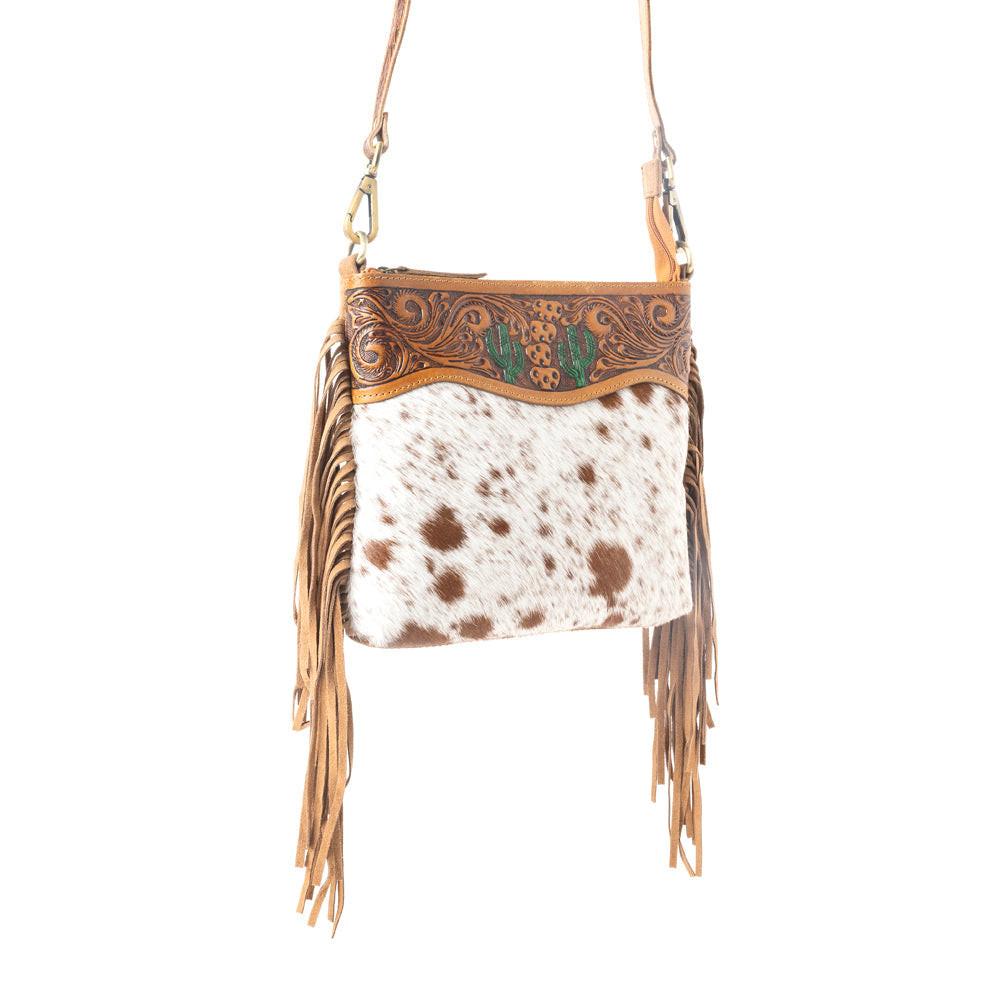 Sonora Charm Handtooled Bag in Brown & White