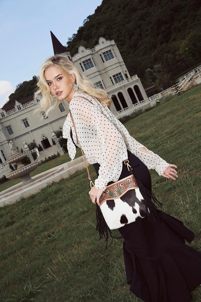 Sonora Charm Handtooled Bag in Black & White