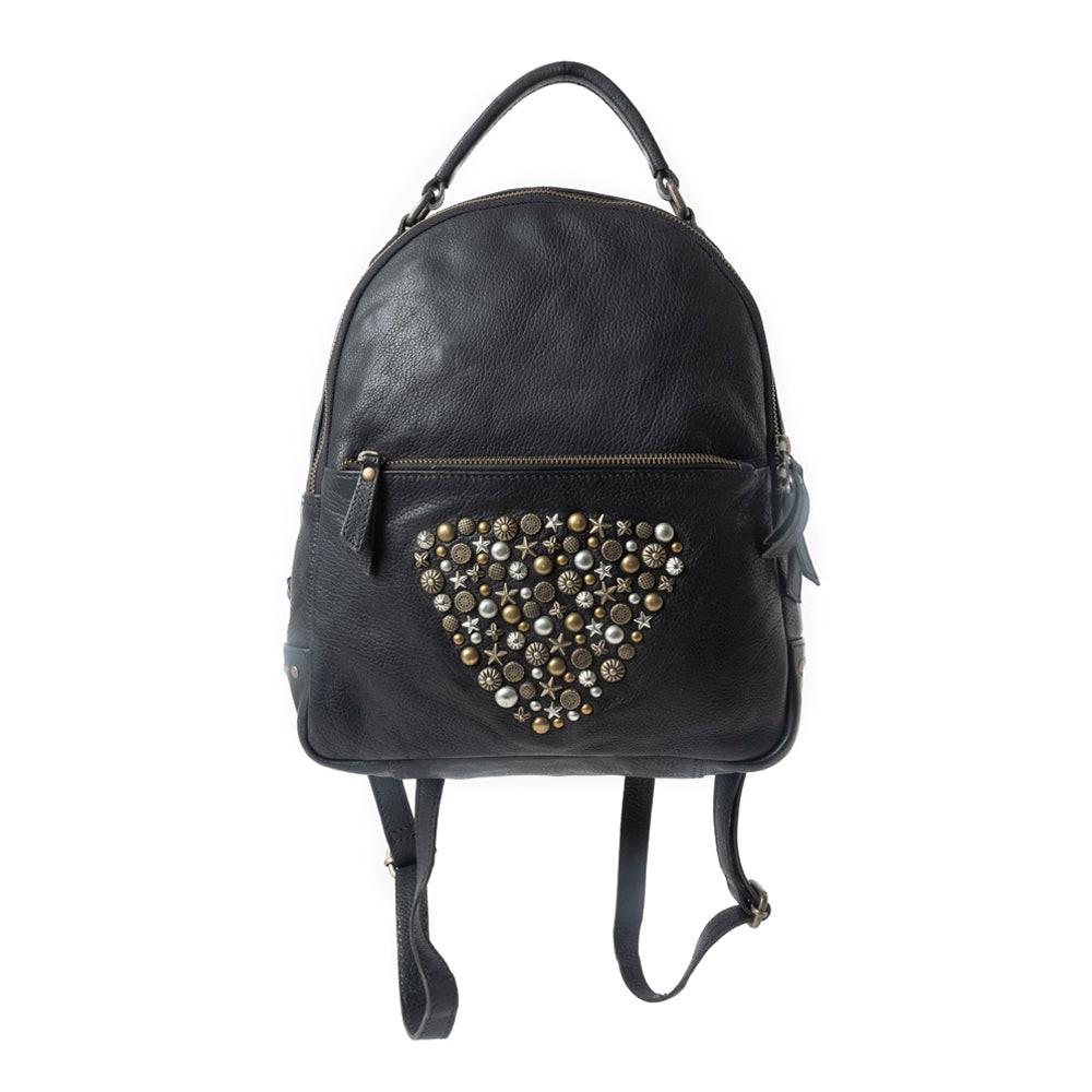 Westbound Star Leather Backpack in Raven Black