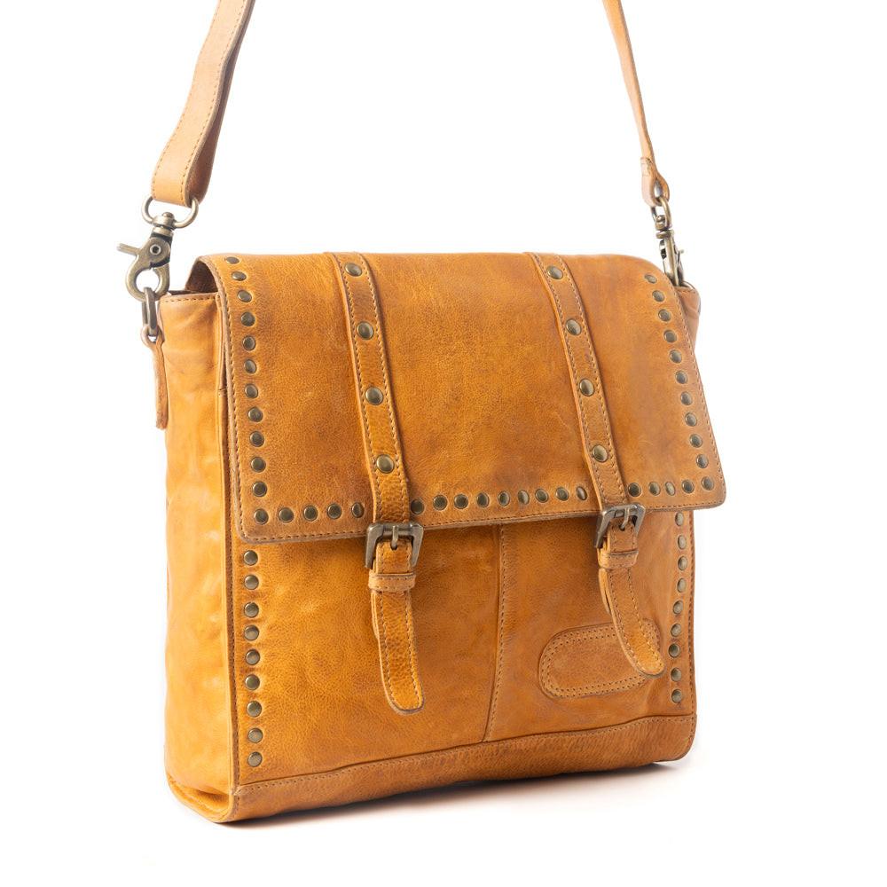 Western Rune Leather Crossbody Bag in Orange