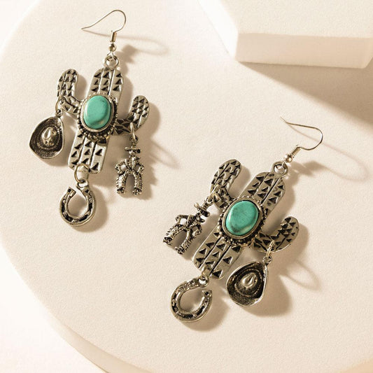 Cactus Charm Earrings in Rodeo Silver